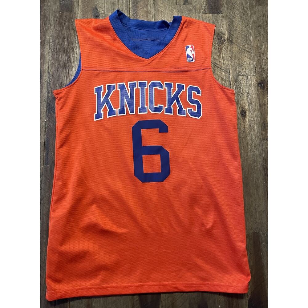 New York Knicks #6 Alleson Athletic Reversible Jersey Blue Orange (Youth Medium)